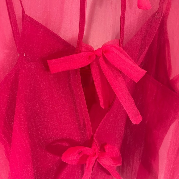 Lulus Street Style Chic Pink Chiffon Sheer Bow Tie-Back Long Sleeve Top Sz Small - Picture 5 of 7